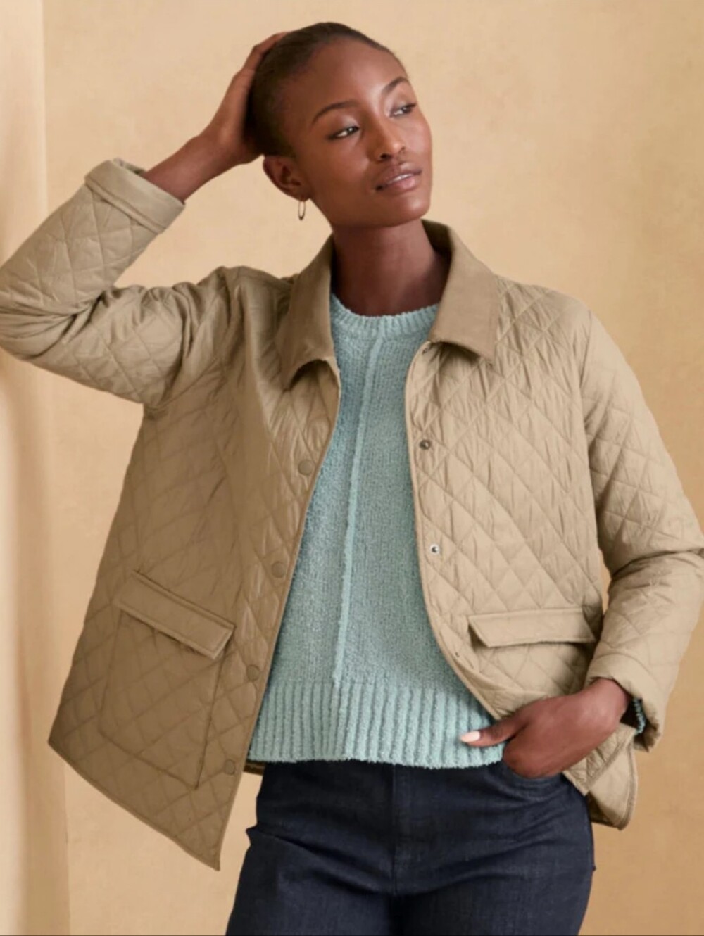 Eileen Fisher Biscuit Quilted Corduroy Collar Jacket M NWT